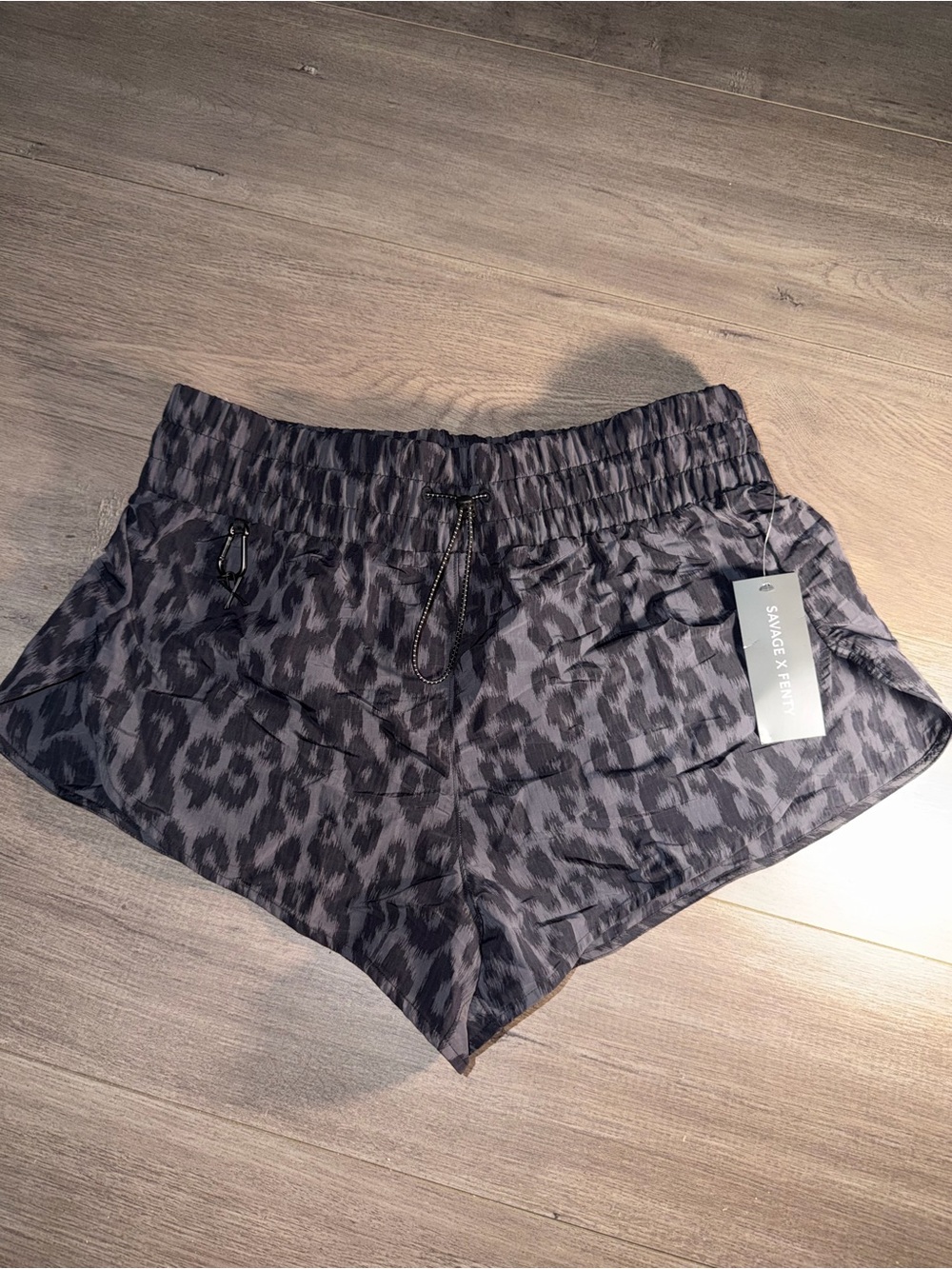 Savage X Fenty Women's Charcoal Leopard Print Elastic Waist Shorts